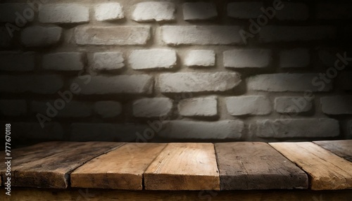 Retro Resonance: Old Wood Table with Dimly Lit Concrete Wall