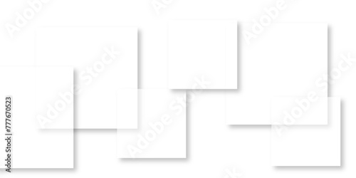 Abstract design with white transparent material in triangle and square shapes on white background. Square in bright light with paper texture.Modern and creative design with different size white boxes.