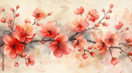 Flower frame with sakura in watercolor © DZMITRY