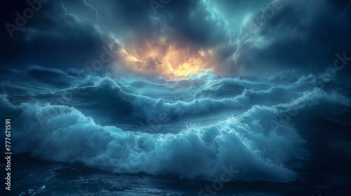 violent waves in north sea,Crazy storm,Thunder, dark, background photo