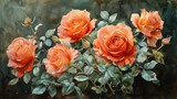 An oil painting of a bouquet of roses in watercolor.
