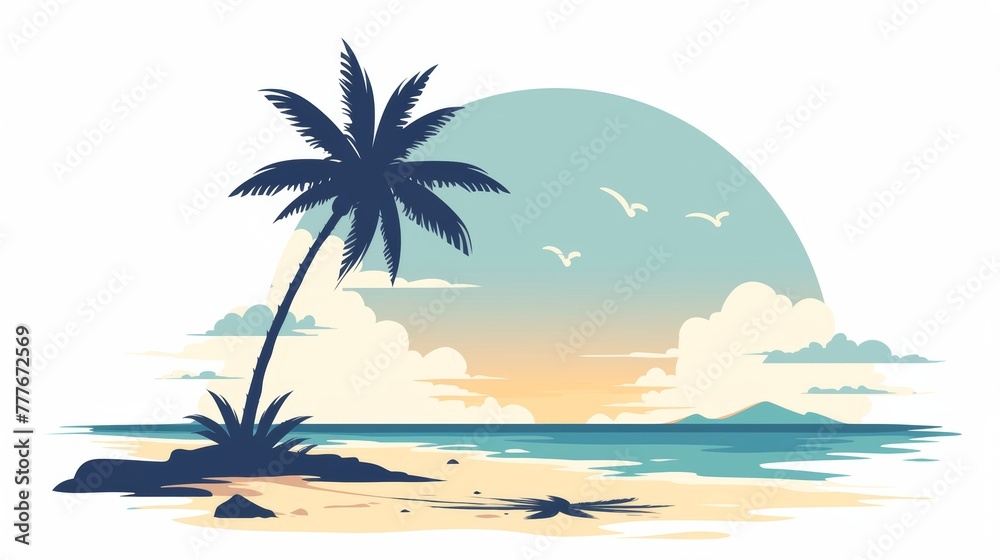 Serene Palm Tree Illustration on Beach Generative AI