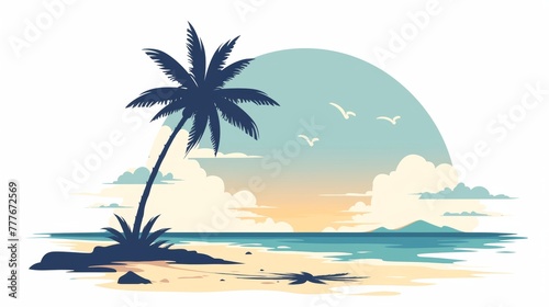 Serene Palm Tree Illustration on Beach Generative AI © AlexandraRooss