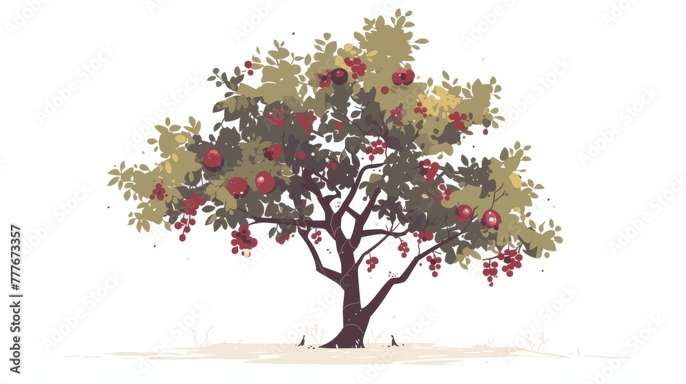 Minimalist Illustration of a Hawthorn Tree with Berries Generative AI