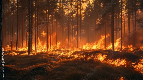 Scary large forest fire, disaster concept, natural disaster, global warming