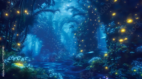 Ethereal Depths: Glowing Undersea Garden./n