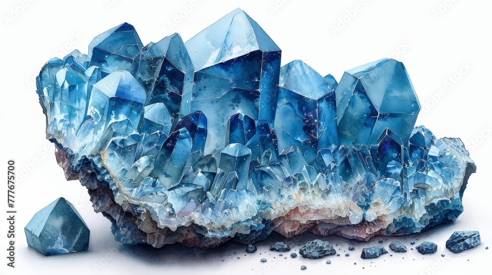 Fototapeta premium Vibrant Watercolor Illustration of an Aqua Gemstone on White Background Generative AI