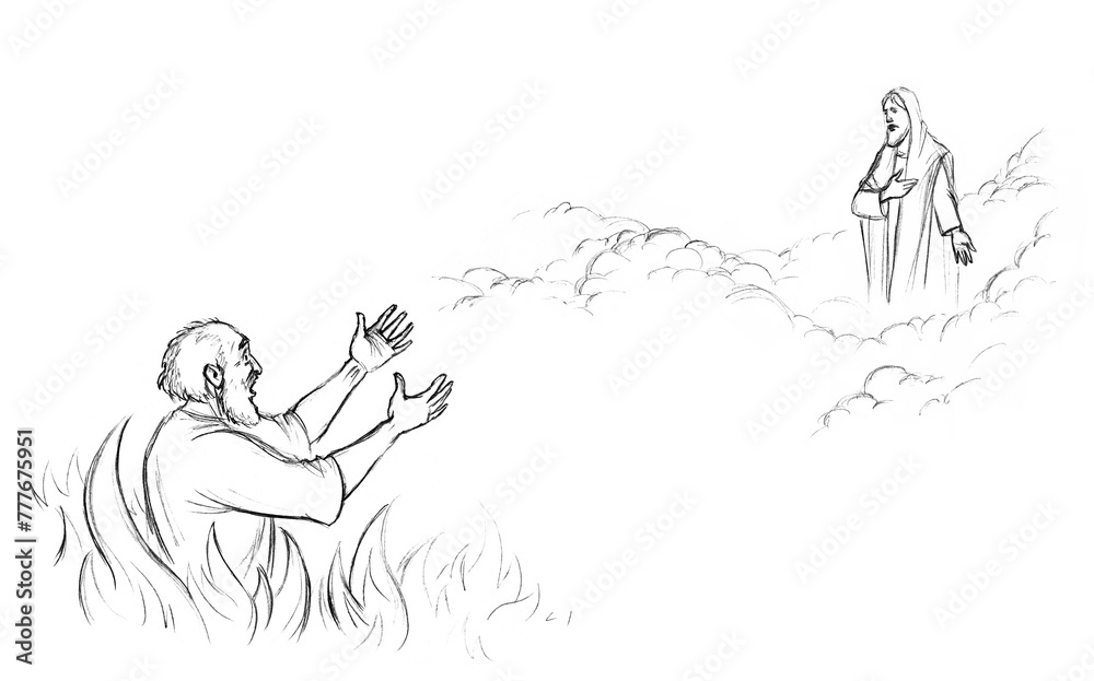 Obraz premium Pencil drawing. Bible story. The rich man in hell