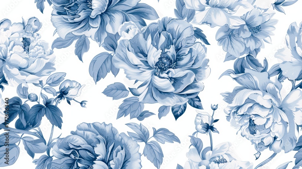 Elegant French Toile Peony Floral Pattern Generative AI