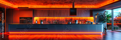 Modern Kitchen Interior in Luxurious Home, Stylish and Functional Design, Elegant and Chic Cooking Space with Wooden Elements