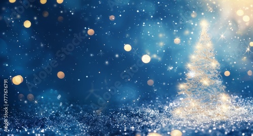 A blue background with glitter and snowflakes on the right side  creating an atmosphere of joy for Christmas Generative AI