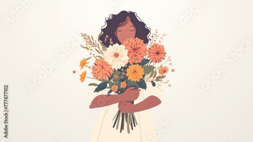 Affirmation Card: Mixed Race Woman with Dahlia Bouquet Generative AI photo