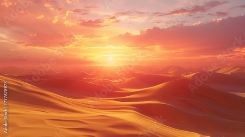 Desert dunes at sunset, warm hues, wide lens, endless horizon , Hyper-Realism