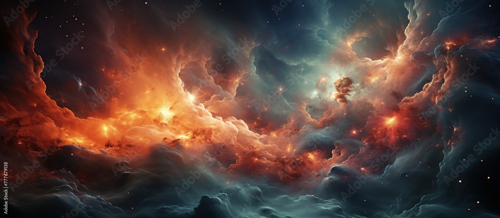 Fiery explosion in space. Abstract background