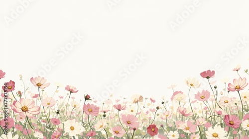 Aesthetic Illustration of a Field of Cosmos Flowers Generative AI