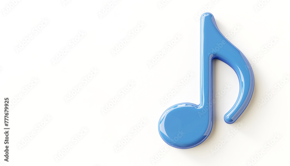 Glossy blue musical note isolated on white background. Quaver, eighth note, note with flags. 3d graphic symbol. Glossy blue musical note isolated on white background. Quaver, eighth note, note with flags. 3d graphic symbol.