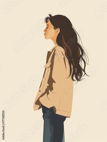 Aesthetic Illustration of a Woman in Blazer and Jeans Generative AI photo