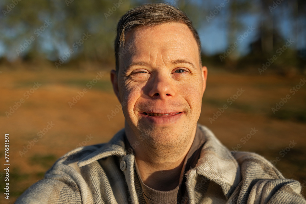 UGC selfie of man with down syndrome in nature UGC selfie of man with down syndrome in nature