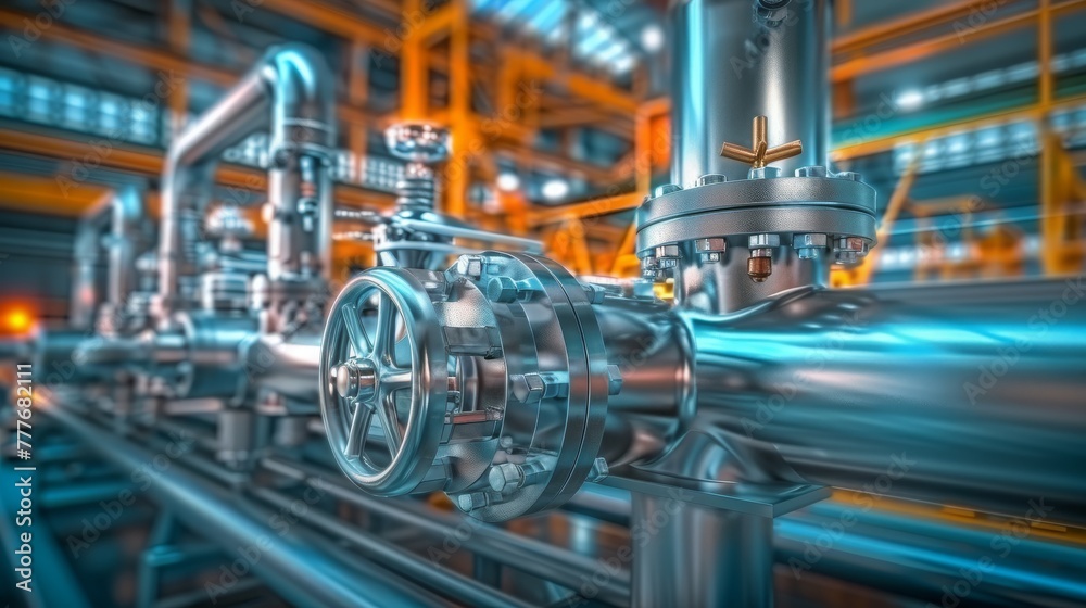 Industrial equipment in a power plant with pipes and valves. Power plant. Industrial background