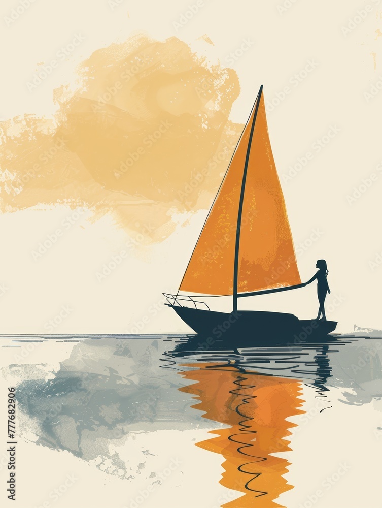 Naklejka premium Affirmation Card for a Female Executive on a Yacht - Minimalist Illustration Generative AI