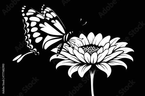 A butterfly delicately perches on the bud of a stunning chrysanthemum, showcasing photorealism with hyper-detailed precision