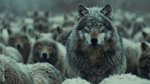 A pack of wolves in sheep's clothing pretend to be sheep.