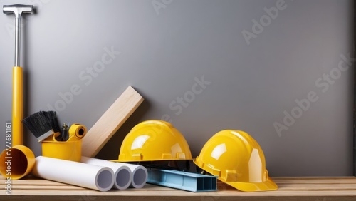 Construction site and construction accessories for a poster or brochure with a place for text or message © lastfurianec