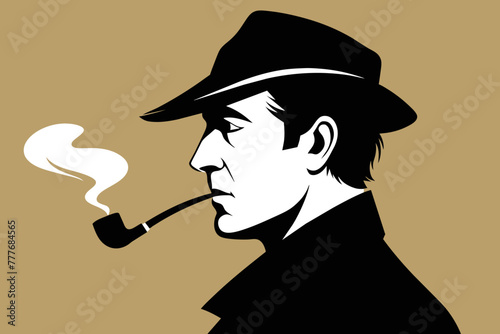 A man exudes timeless charm, a smoking pipe poised in his mouth 
