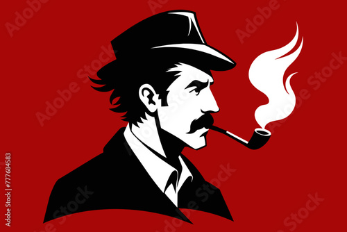 A man exudes timeless charm, a smoking pipe poised in his mouth 