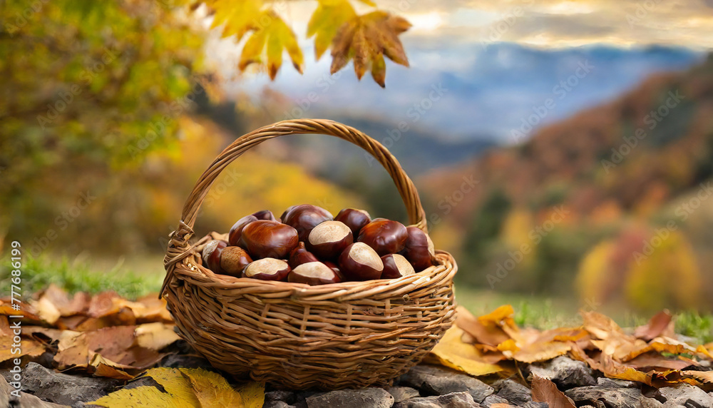 くり。栗拾い。かごにたくさん入った栗のイメージ。秋の風景。秋の味覚。chestnut. Picking chestnuts. An image of a basket full of chestnuts. Autumn landscape. The taste of autumn. くり。栗拾い。かごにたくさん入った栗のイメージ。秋の風景。秋の味覚。chestnut. Picking chestnuts. An image of a basket full of chestnuts. Autumn landscape. The taste of autumn.