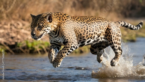 A-Jaguar-Leaping-Gracefully-Across-A-Riverbank- 2