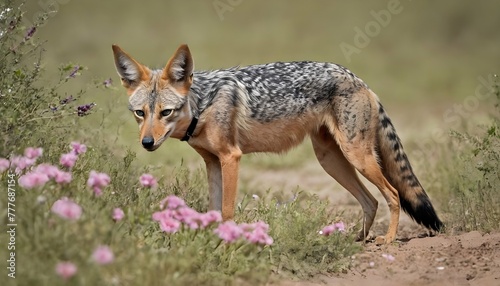 A-Jackal-With-Its-Nose-Buried-In-A-Patch-Of-Flower- 3