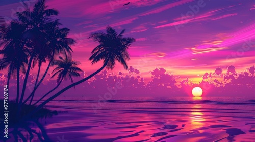 Sunset Painting With Palm Trees © BrandwayArt