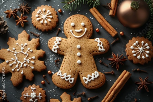 Festive Gingerbread Cookies Amidst Holiday Decorations.