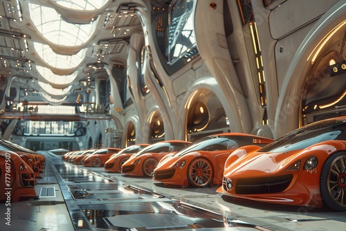 Car lots showcasing futuristic prototypes photo