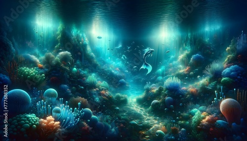 Underwater World Of Iridescent Blues And Greens, Secret Lagoon © mitarart