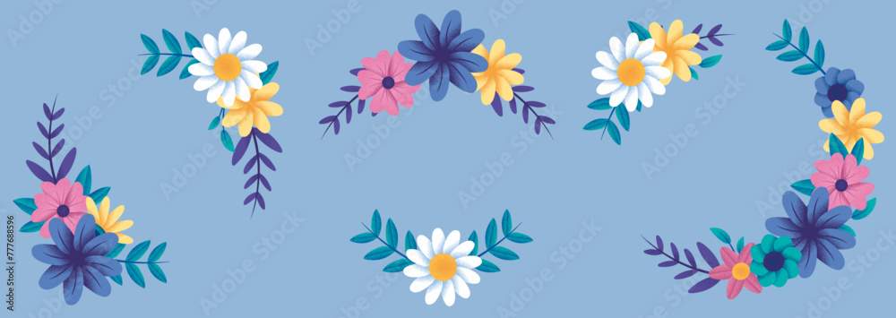 noise grain flower plants set over blue background border and frames