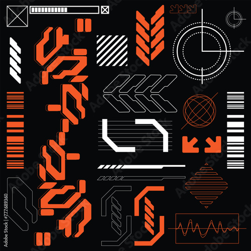 cyberpunk scifi gaming futuristic icon pattern seamless set collection template, 2d illustration rendering vector
