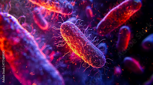 Cholera vibrio is a species of Gram-negative facultatively anaerobic motile bacteria of the genus Vibrio under the microscope. 3d visualization. photo