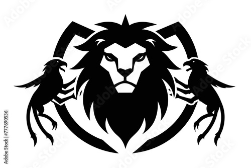 Logo featuring a combination of a lion, spider, and crow 