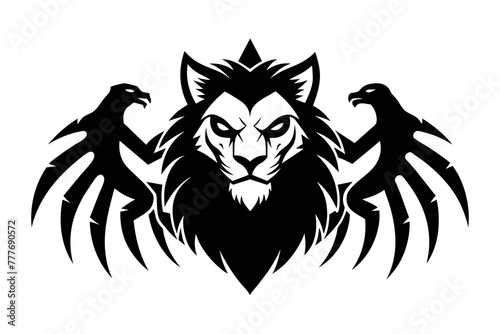 Logo featuring a combination of a lion, spider, and crow 