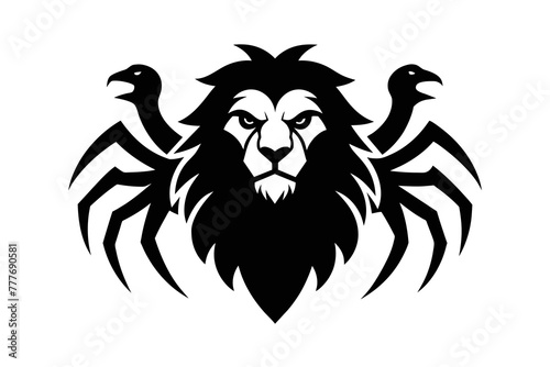 Logo featuring a combination of a lion, spider, and crow 