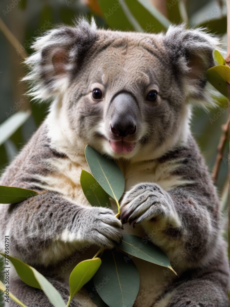 Obraz premium Koala eating eucalyptus leaves