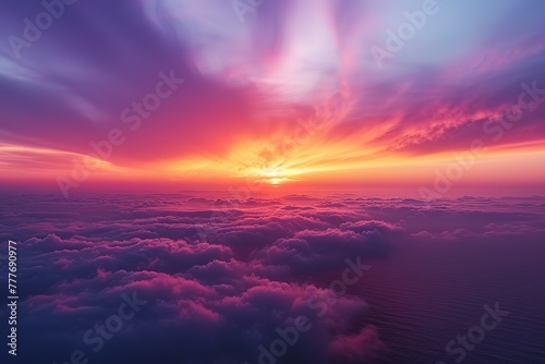 A smooth gradient from purple to orange dusk sky, minimalist flat background with a subtle gradient and no detail