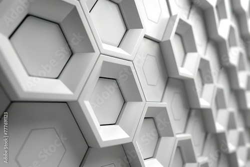 3d render of white hexagon pattern background, white color