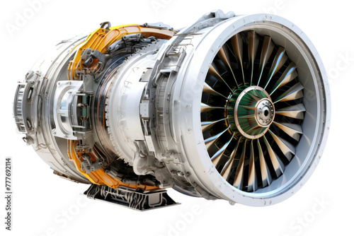 Whispers of Power: A Jet Engine Soars Against a Blank Canvas. White or PNG Transparent Background.