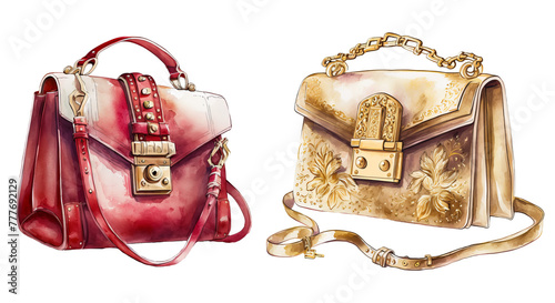 Elegant red and gold studded leather handbag