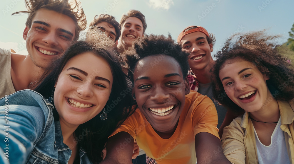 Multicultural group of young people smiling together at camera - Happy friends taking selfie pic with smartphone outdoors - Life style concept with guys and girls enjoying sunny day Multicultural group of young people smiling together at camera - Happy friends taking selfie pic with smartphone outdoors - Life style concept with guys and girls enjoying sunny day