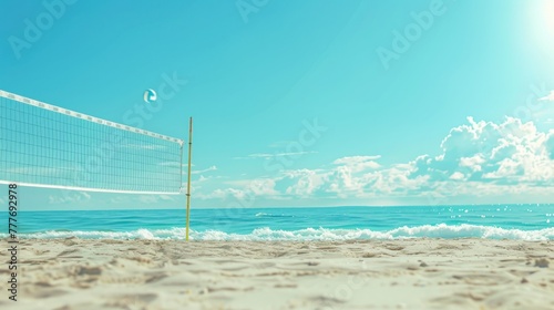 Sandy beach volleyball court with clear sky at daytime Generated AI image