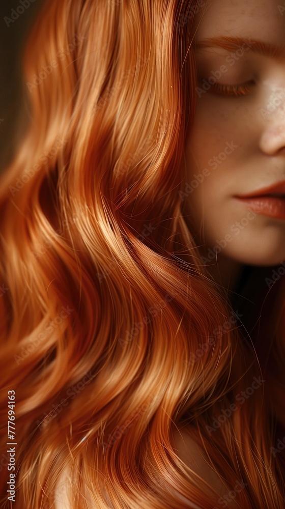 Naklejka premium Whispers of Autumn: Lush Copper Curls and Soft Freckles
